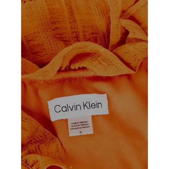 Calvin Klein Boho Cottagecore Prairie Ruffle Dress Beachy Sz 8 Burnt Orange - Picture 6 of 8